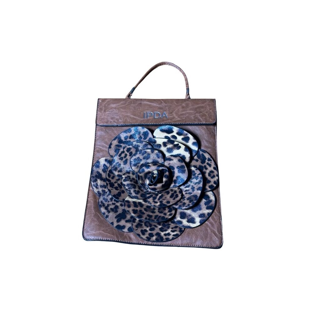IPDA Brown Leopard Rose Handbag - Women's Designer Shoulder Tote Bag Needs Strap